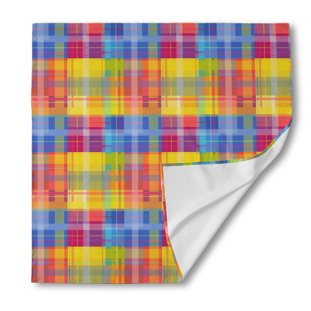 Rainbow Plaid Pattern Print Silk Bandana