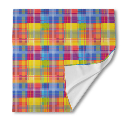 Rainbow Plaid Pattern Print Silk Bandana