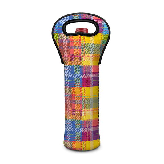 Rainbow Plaid Pattern Print Single Neoprene Wine Tote