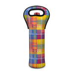 Rainbow Plaid Pattern Print Single Neoprene Wine Tote