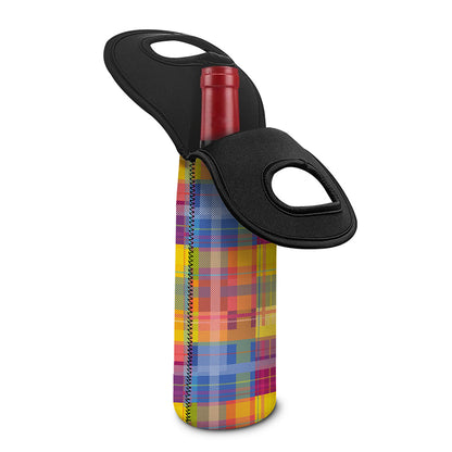 Rainbow Plaid Pattern Print Single Neoprene Wine Tote