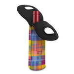 Rainbow Plaid Pattern Print Single Neoprene Wine Tote