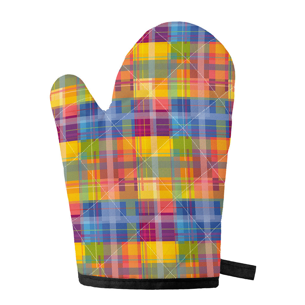 Rainbow Plaid Pattern Print Single Oven Mitt