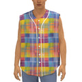 Rainbow Plaid Pattern Print Sleeveless Baseball Jersey