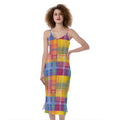 Rainbow Plaid Pattern Print Slim Fit Midi Cami Dress