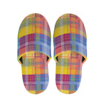 Rainbow Plaid Pattern Print Slippers