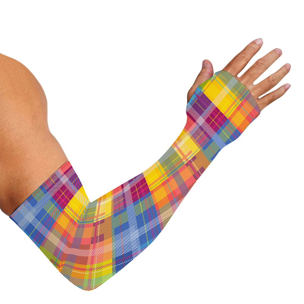 Rainbow Plaid Pattern Print Sun Protection Arm Sleeves