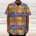 Rainbow Plaid Pattern Print Textured Short Sleeve Shirt