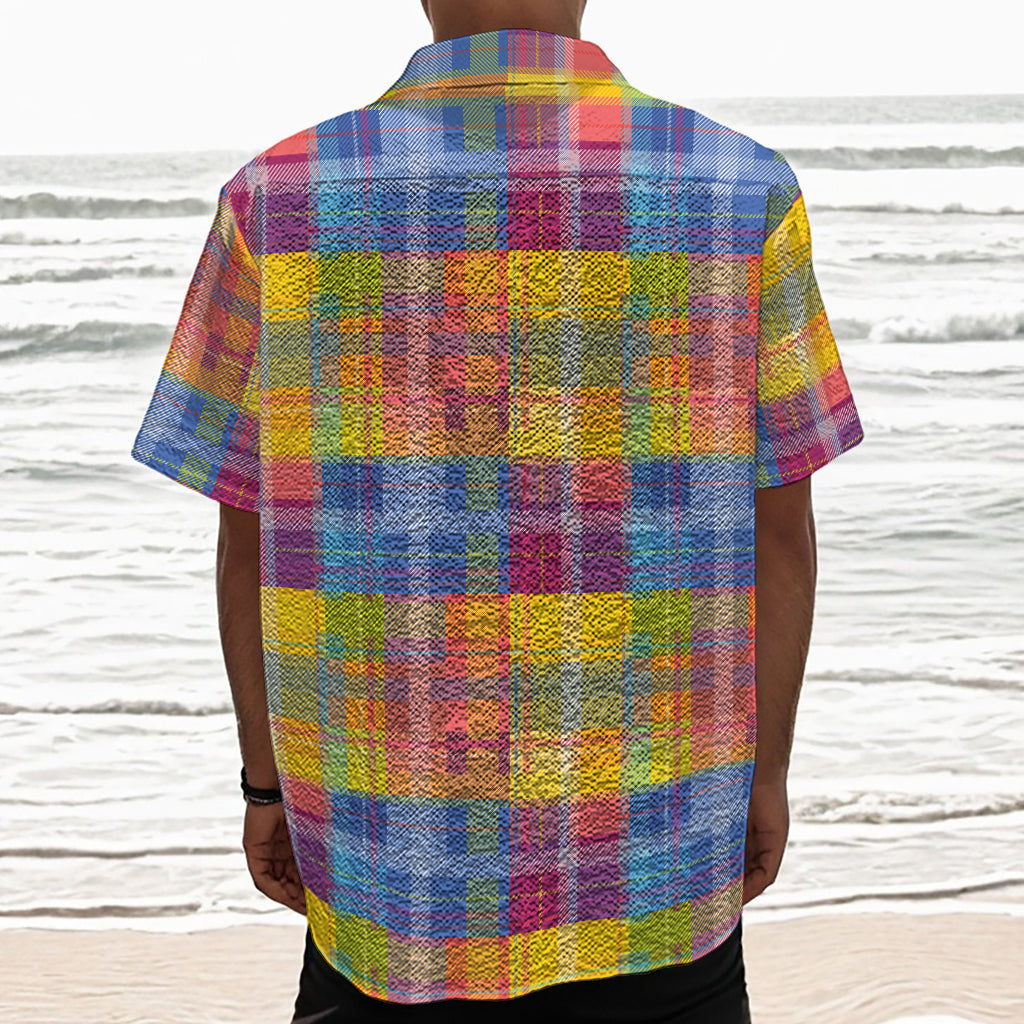 Rainbow Plaid Pattern Print Textured Short Sleeve Shirt