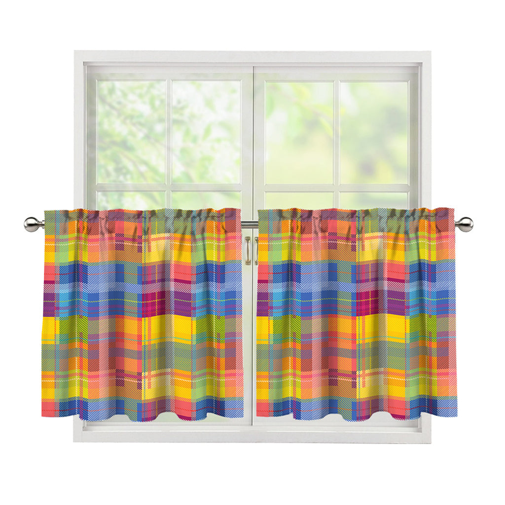 Rainbow Plaid Pattern Print Tier Curtains