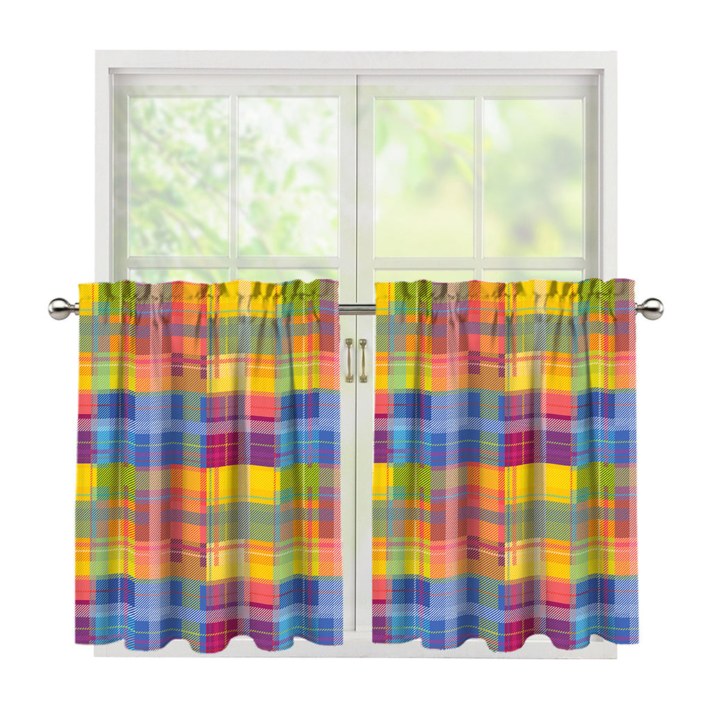 Rainbow Plaid Pattern Print Tier Curtains