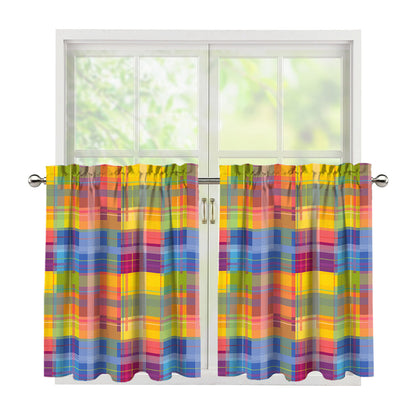 Rainbow Plaid Pattern Print Tier Curtains