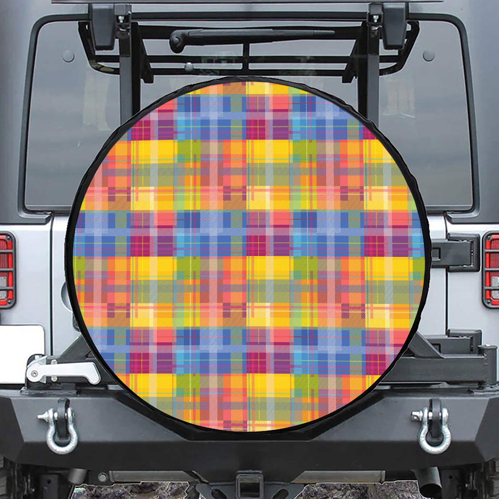 Rainbow Plaid Pattern Print Tire Cover