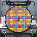 Rainbow Plaid Pattern Print Tire Cover With Camera Hole