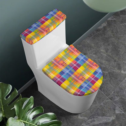 Rainbow Plaid Pattern Print Toilet Lid And Tank Cover Set