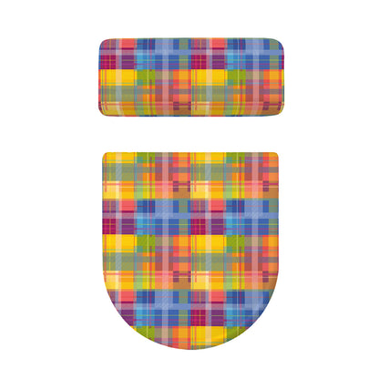 Rainbow Plaid Pattern Print Toilet Lid And Tank Cover Set