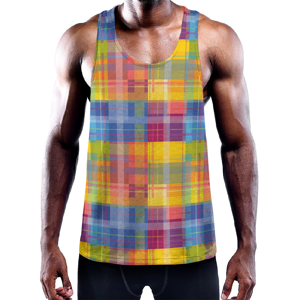 Rainbow Plaid Pattern Print Training Tank Top