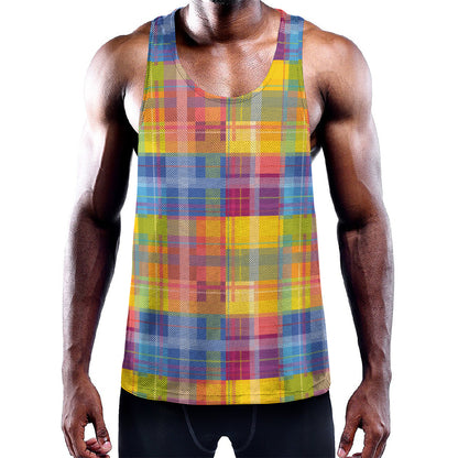 Rainbow Plaid Pattern Print Training Tank Top