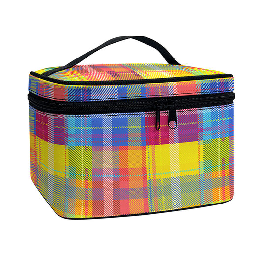 Rainbow Plaid Pattern Print Travel Makeup Bag