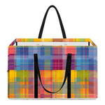 Rainbow Plaid Pattern Print Utility Tote Bag