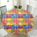 Rainbow Plaid Pattern Print Waterproof Round Tablecloth
