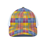Rainbow Plaid Pattern Print White Mesh Trucker Cap