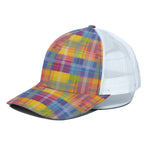 Rainbow Plaid Pattern Print White Mesh Trucker Cap