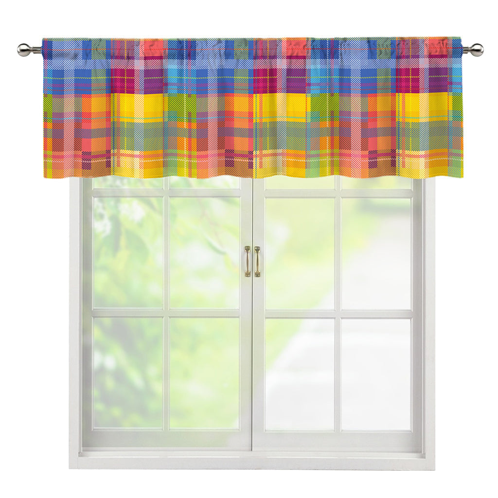 Rainbow Plaid Pattern Print Window Valance