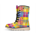 Rainbow Plaid Pattern Print Winter Boots