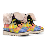 Rainbow Plaid Pattern Print Winter Boots