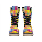 Rainbow Plaid Pattern Print Winter Boots