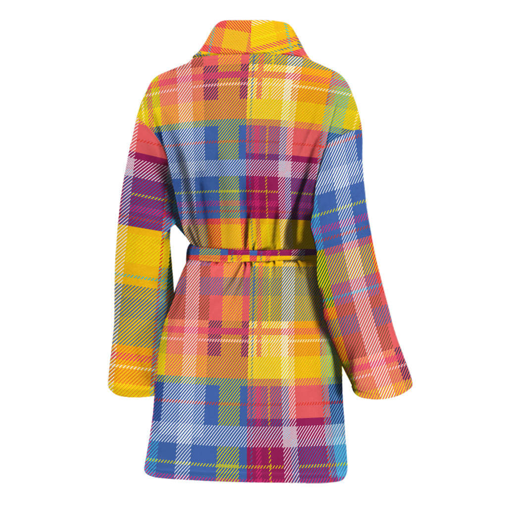 Rainbow Plaid Pattern Print Women's Bathrobe