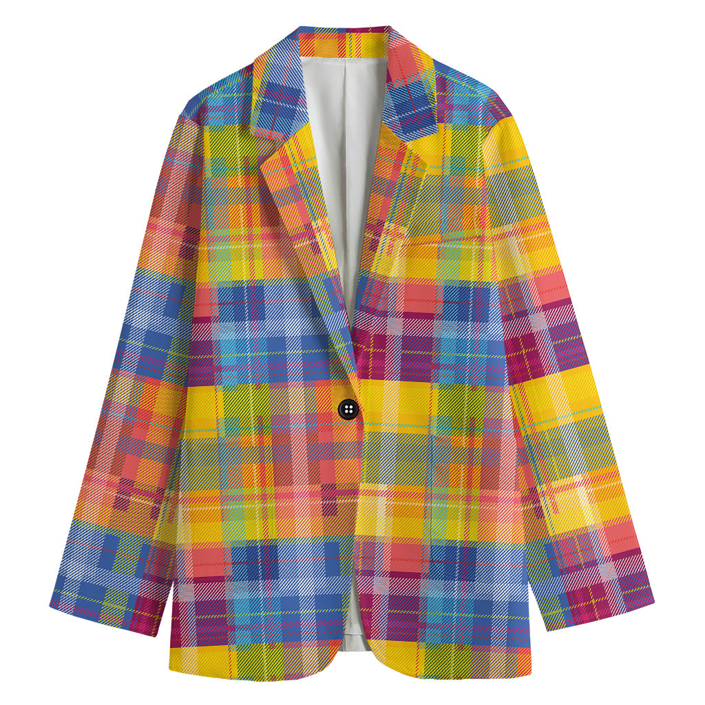 Rainbow Plaid Pattern Print Women's Blazer