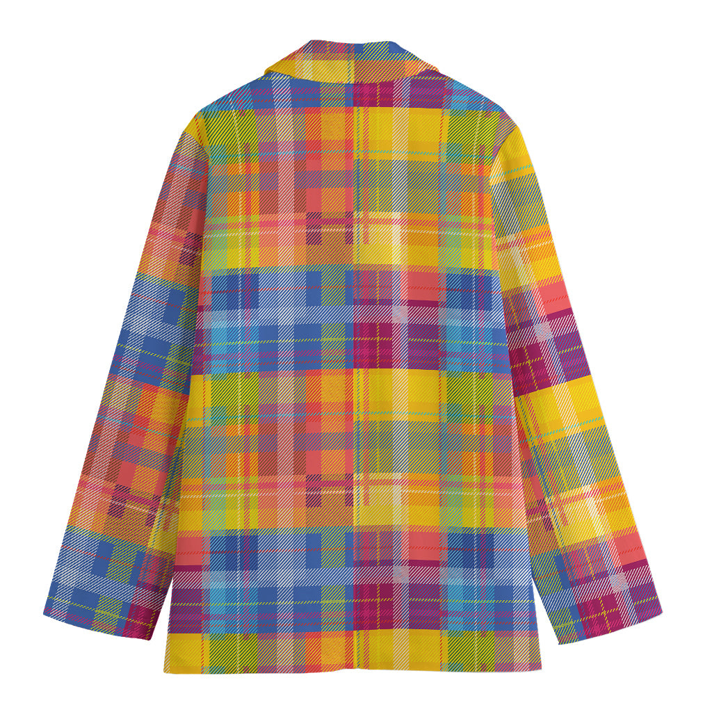 Rainbow Plaid Pattern Print Women's Blazer