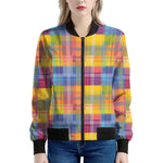 Rainbow Plaid Pattern Print Women's Bomber Jacket