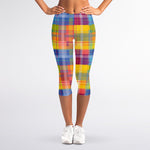 Rainbow Plaid Pattern Print Women's Capri Leggings