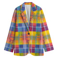 Rainbow Plaid Pattern Print Women's Cotton Blazer