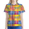 Rainbow Plaid Pattern Print Women's Polo Shirt