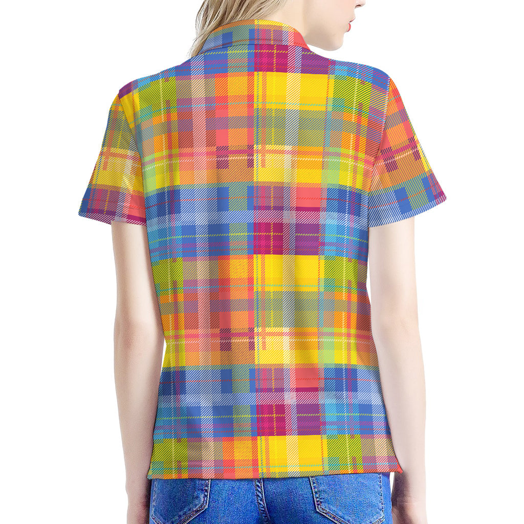 Rainbow Plaid Pattern Print Women's Polo Shirt