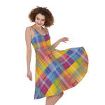 Rainbow Plaid Pattern Print Women's Sleeveless Dress
