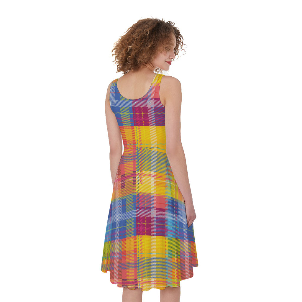 Rainbow Plaid Pattern Print Women's Sleeveless Dress