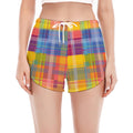 Rainbow Plaid Pattern Print Women's Split Running Shorts