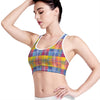 Rainbow Plaid Pattern Print Women's Sports Bra