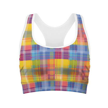 Rainbow Plaid Pattern Print Women's Sports Bra