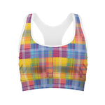 Rainbow Plaid Pattern Print Women's Sports Bra