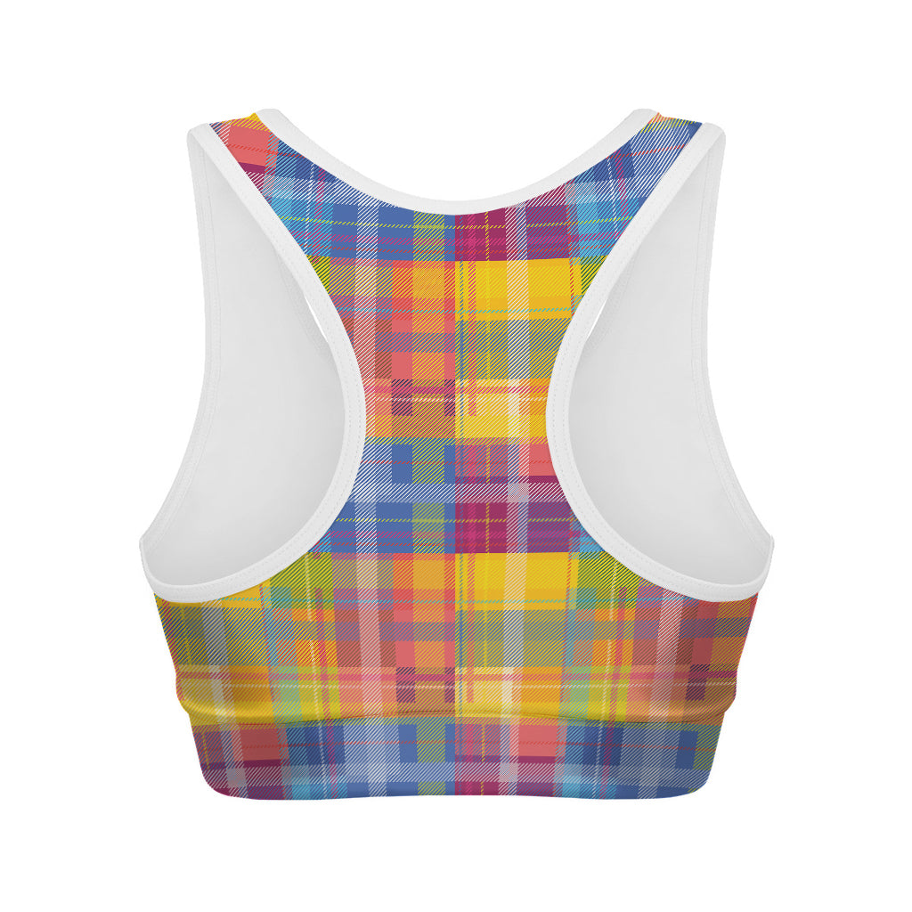 Rainbow Plaid Pattern Print Women's Sports Bra