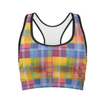 Rainbow Plaid Pattern Print Women's Sports Bra