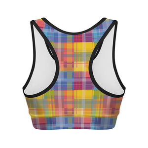 Rainbow Plaid Pattern Print Women's Sports Bra