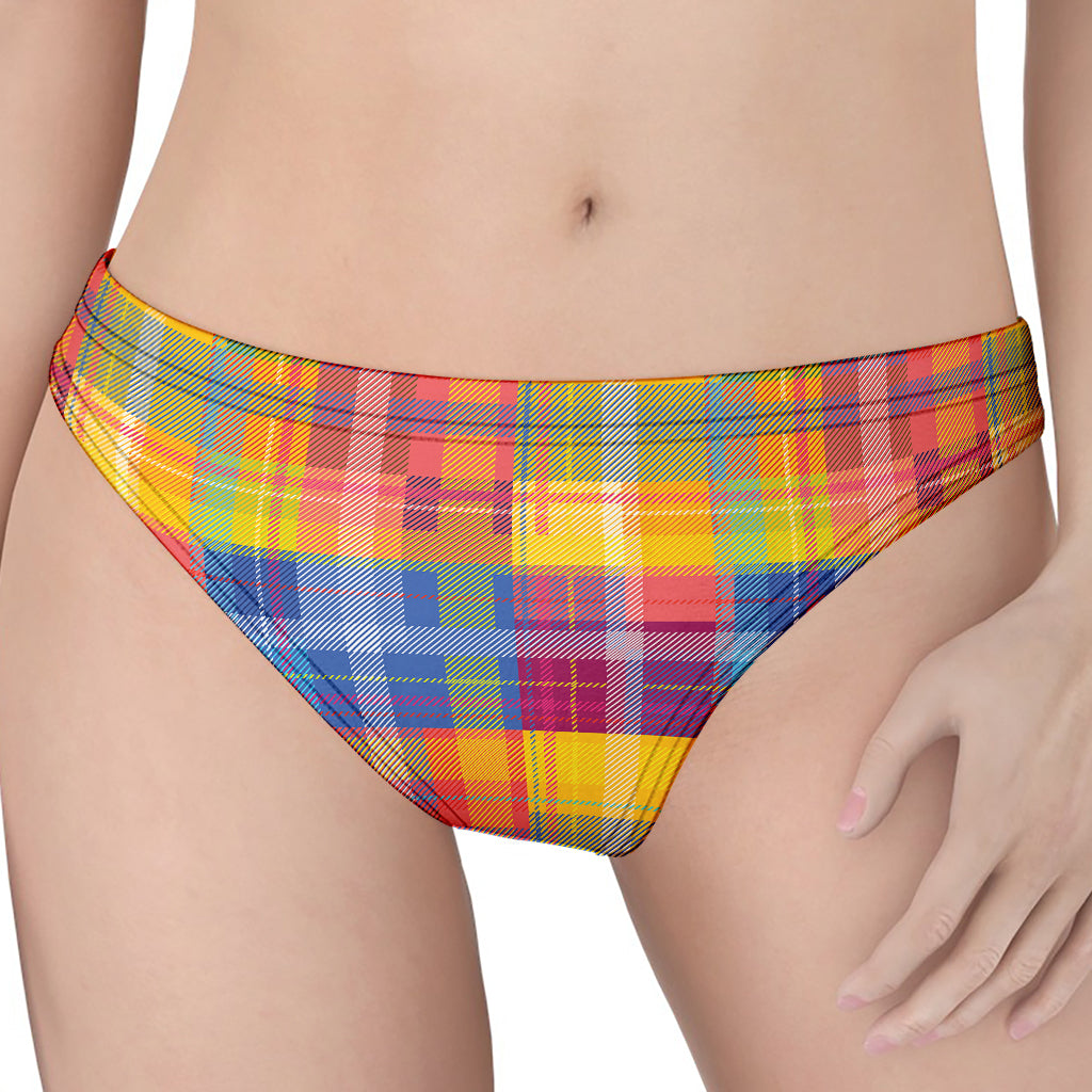 Rainbow Plaid Pattern Print Women's Thong