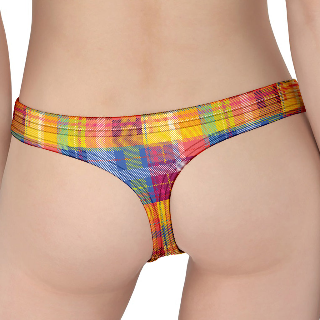 Rainbow Plaid Pattern Print Women's Thong